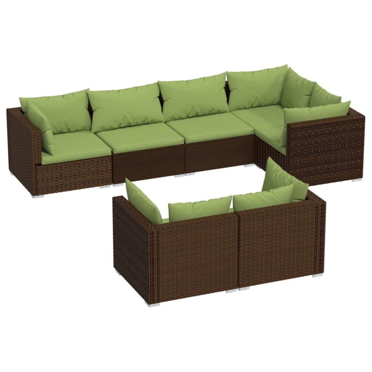 Set muebles de jardín 7 piezas y cojines ratán sintético marrón