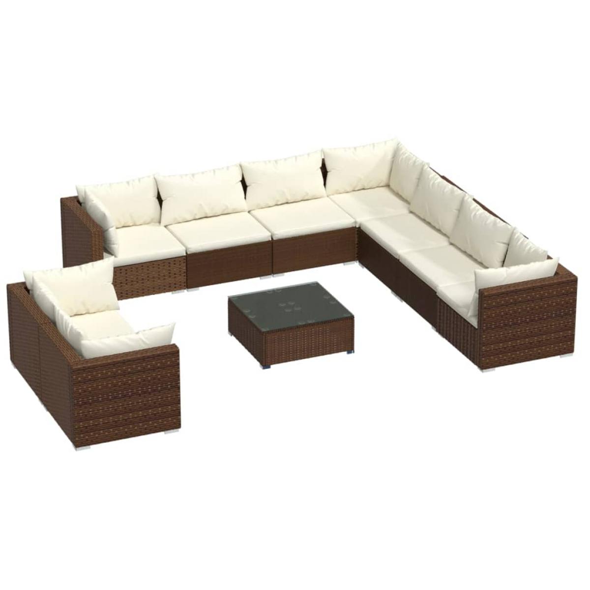 Set muebles de jardín 10 pzas y cojines ratán sintético marrón