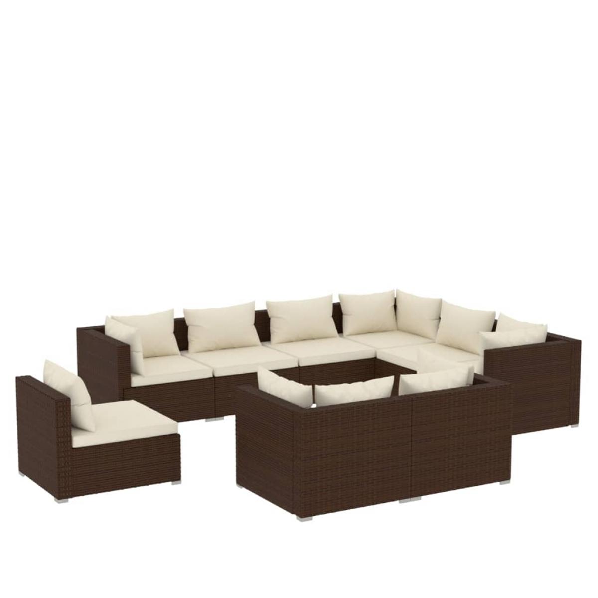 Set muebles de jardín 9 piezas y cojines ratán sintético marrón