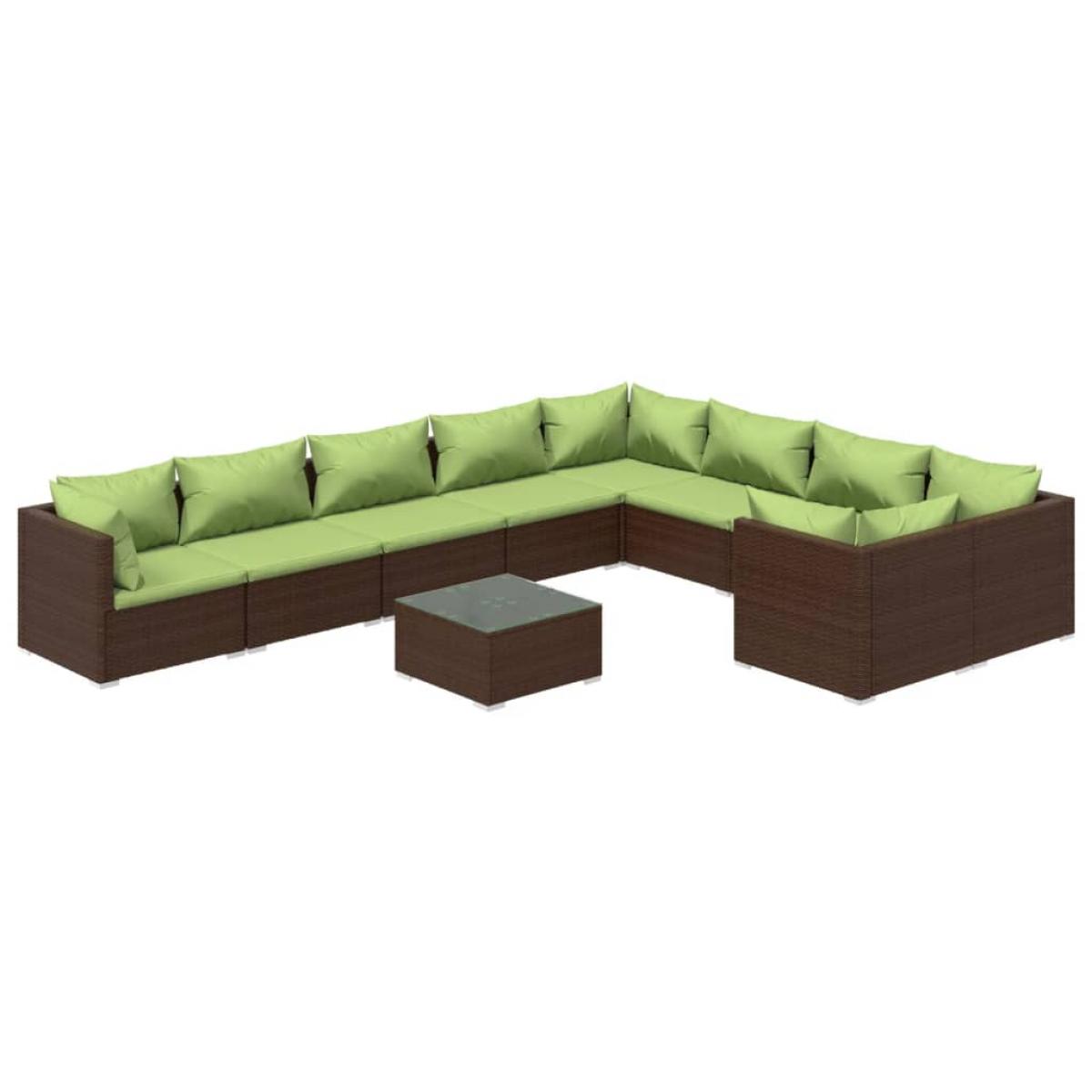 Set muebles de jardín 10 pzas y cojines ratán sintético marrón