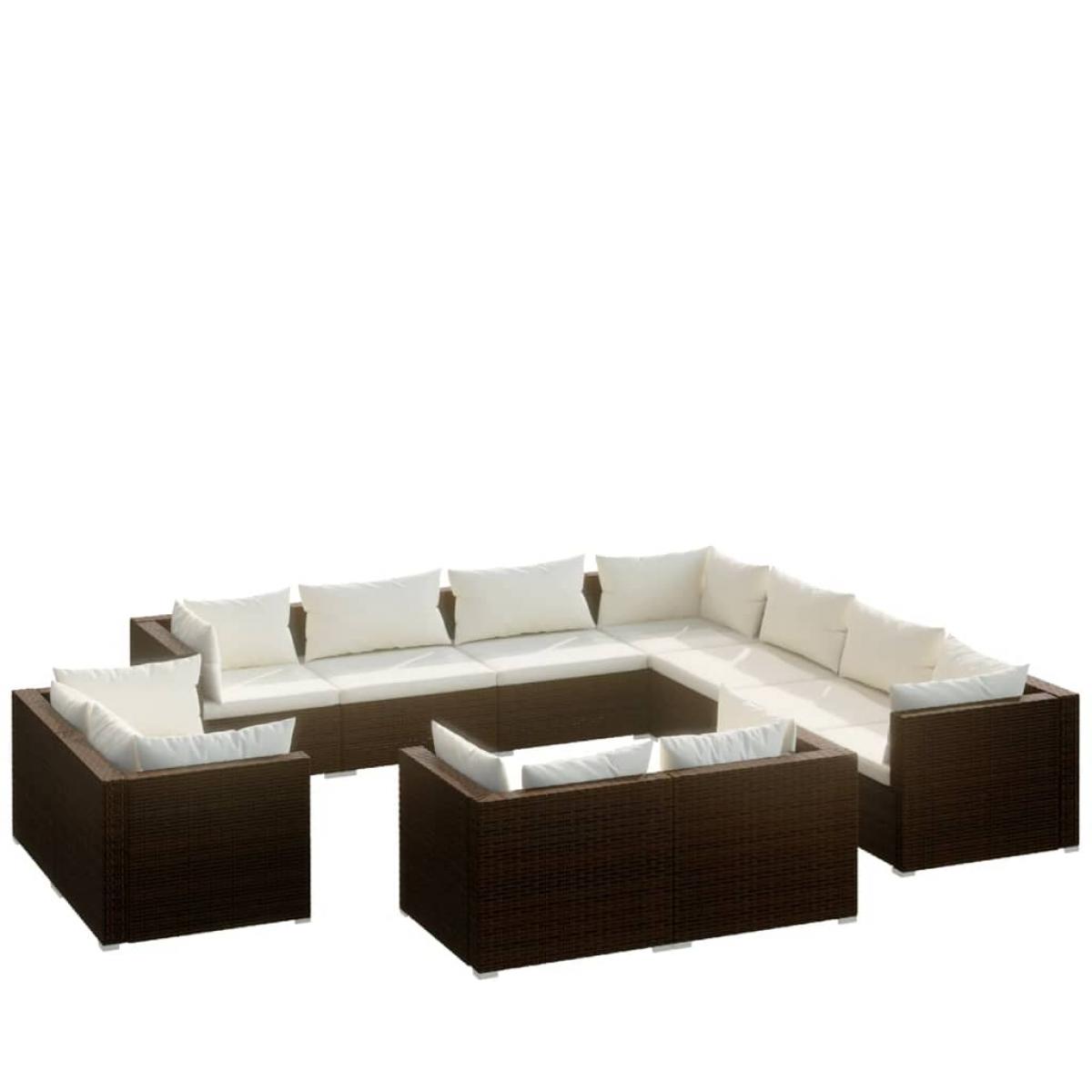 Set muebles de jardín 11 piezas cojines ratán sintético marrón