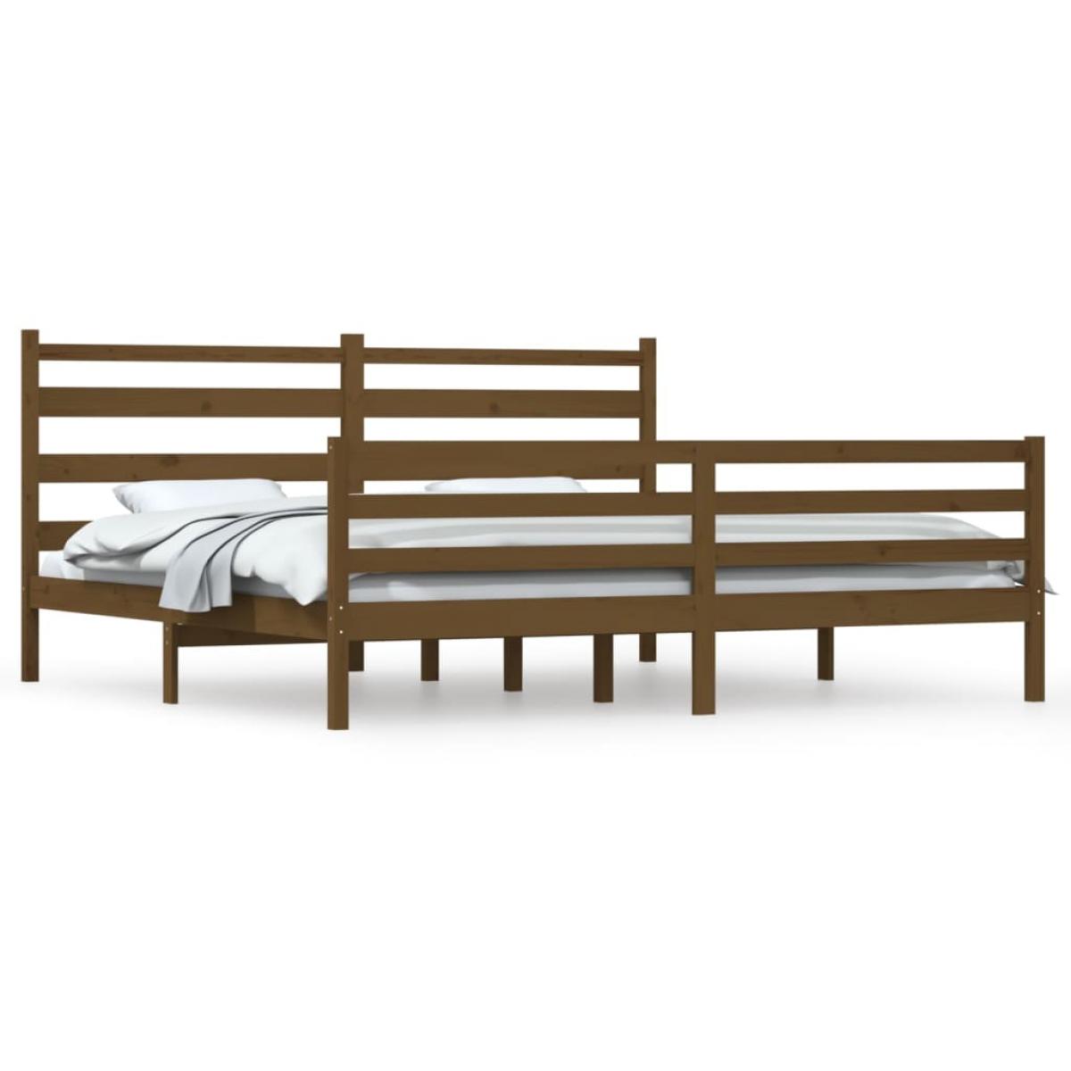 Estructura cama sin colchón madera pino marrón miel 200x200 cm