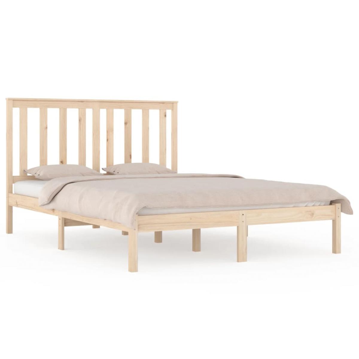 Estructura de cama doble sin colchón madera maciza