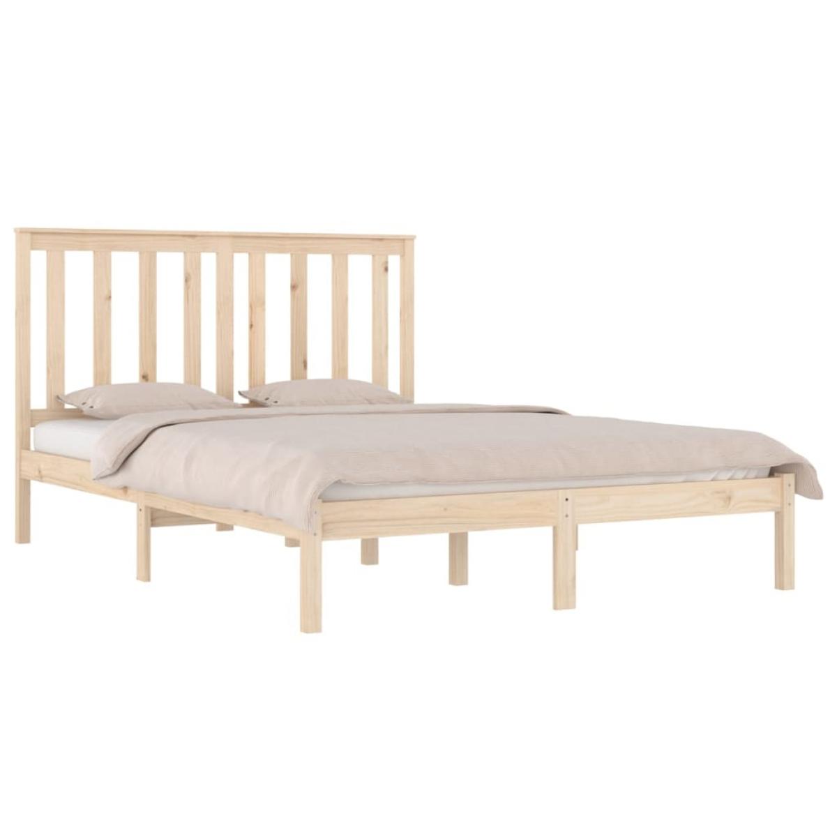 Estructura de cama doble sin colchón madera maciza