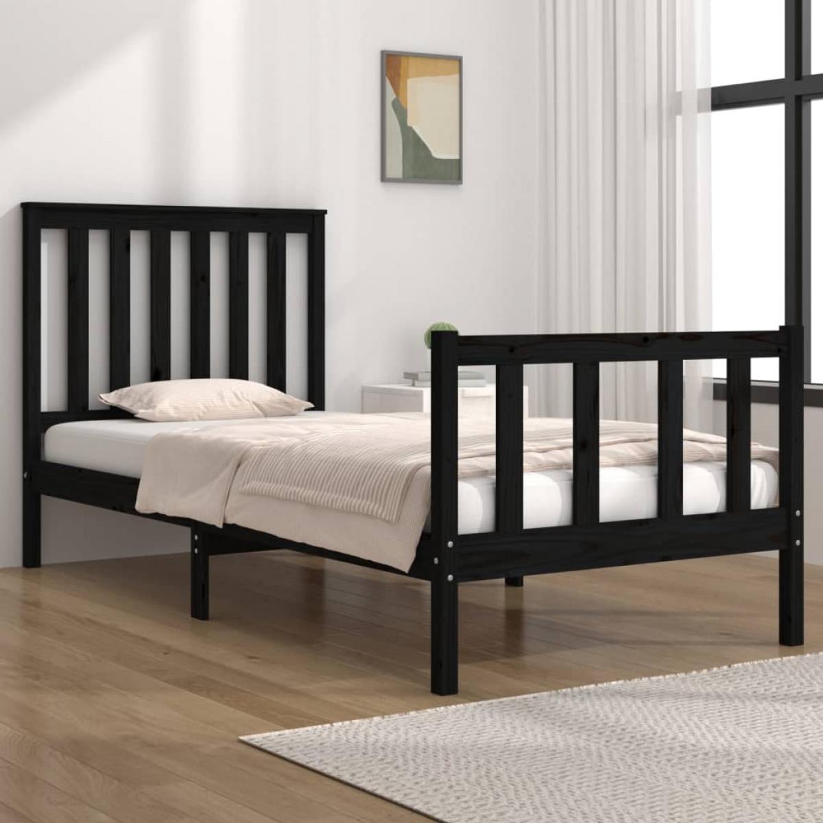 Estructura de cama individual pequeña sin colchón madera negro