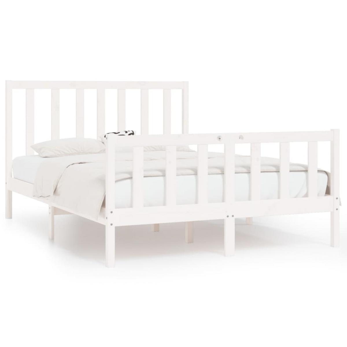 Estructura de cama de madera maciza blanca 140x190 cm