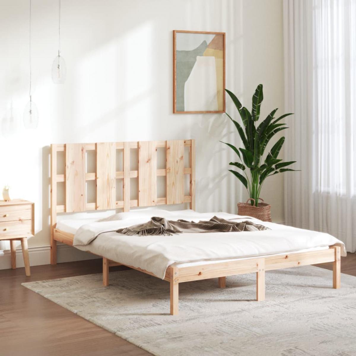 Estructura de cama sin colchón madera maciza de pino 140x190 cm