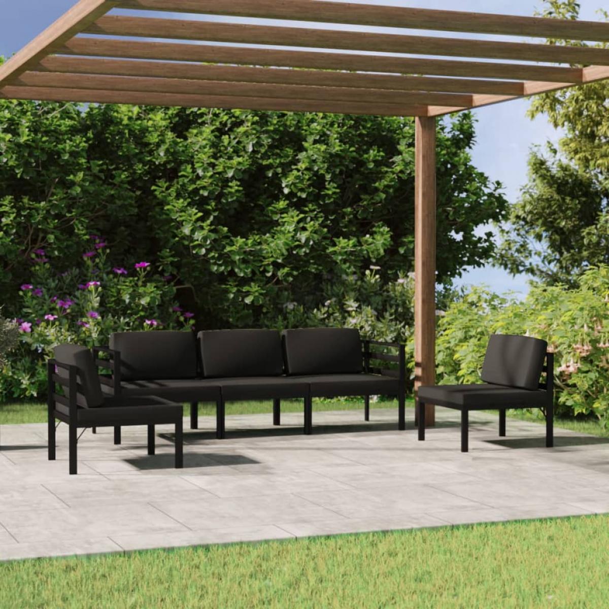 Set muebles de jardín 5 pzas y cojines aluminio gris antracita