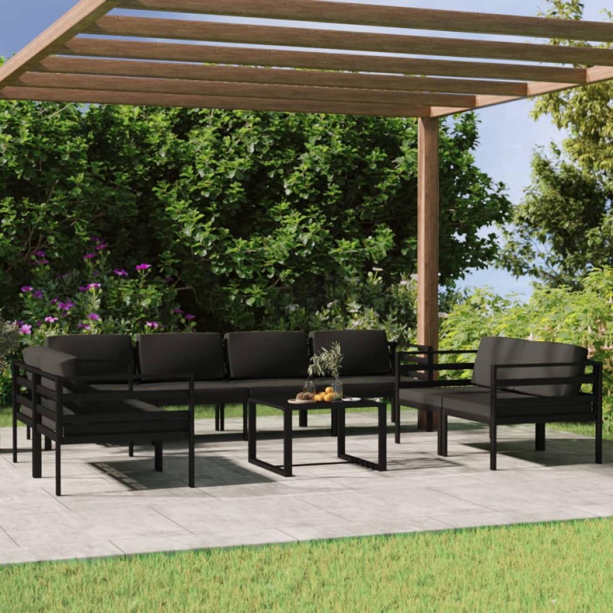 Set muebles de jardín 9 pzas y cojines aluminio gris antracita