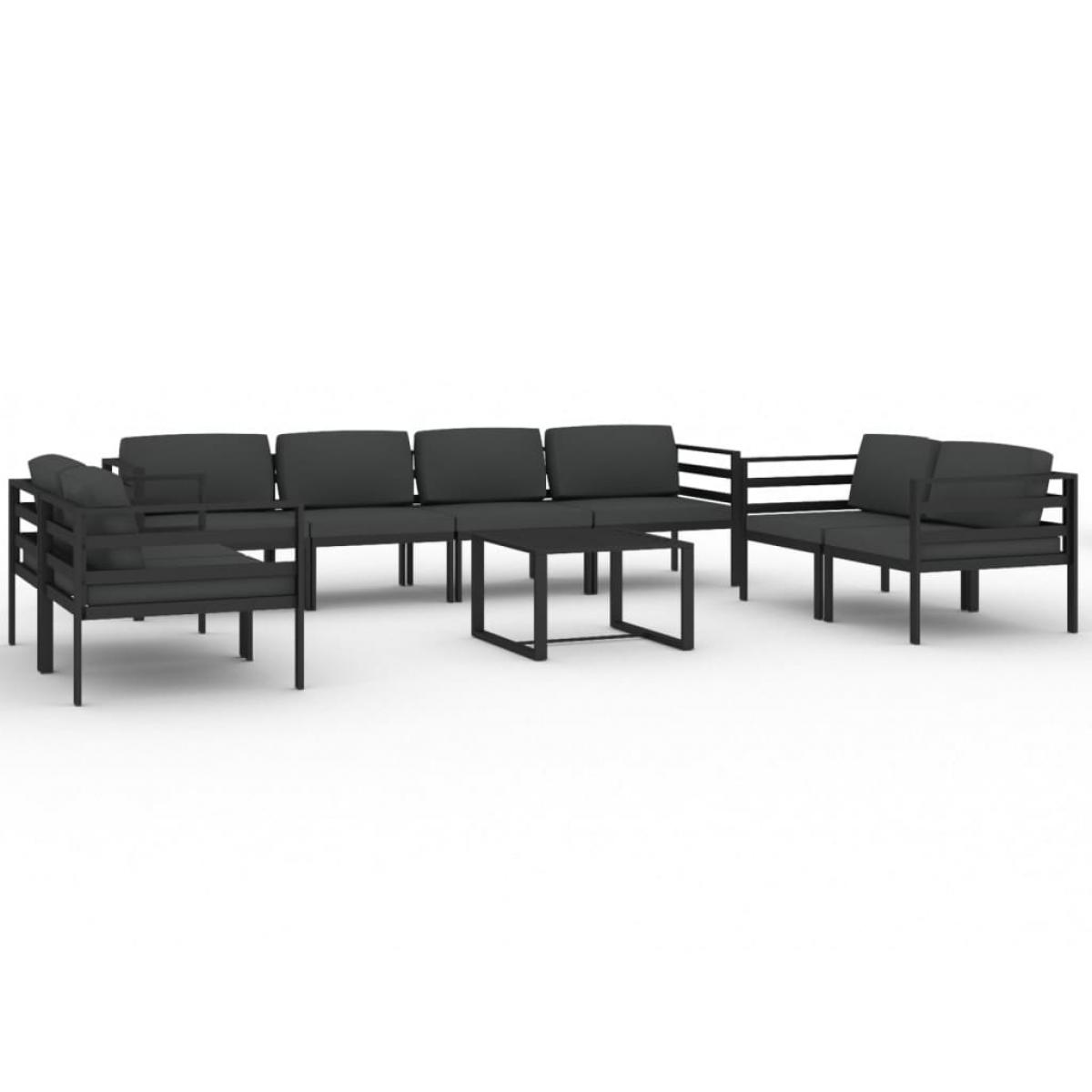 Set muebles de jardín 9 pzas y cojines aluminio gris antracita