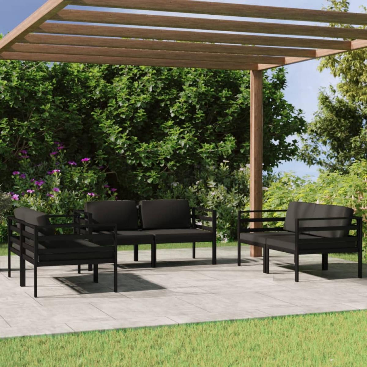 Set muebles de jardín 6 pzas y cojines aluminio gris antracita
