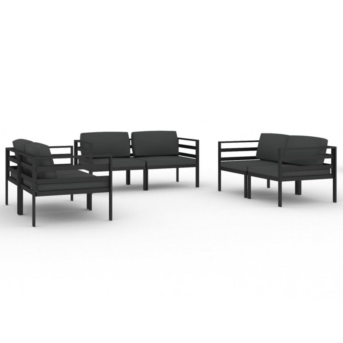 Set muebles de jardín 6 pzas y cojines aluminio gris antracita