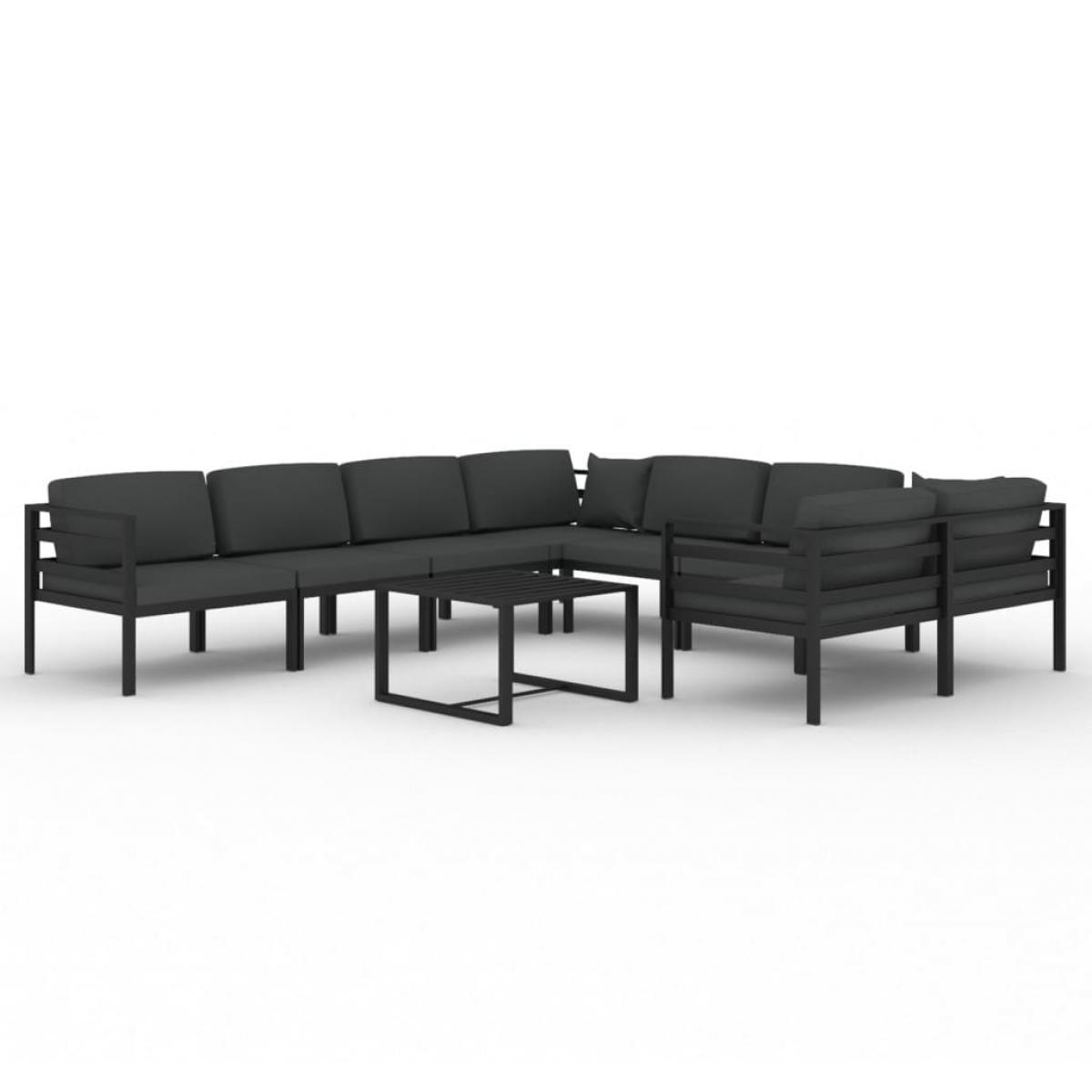 Set muebles de jardín 9 pzas y cojines aluminio gris antracita