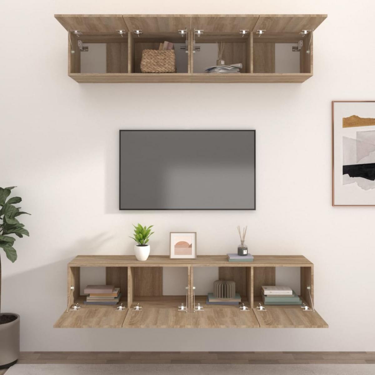 Muebles TV 4 uds madera contrachapada roble Sonoma 80x30x30 cm