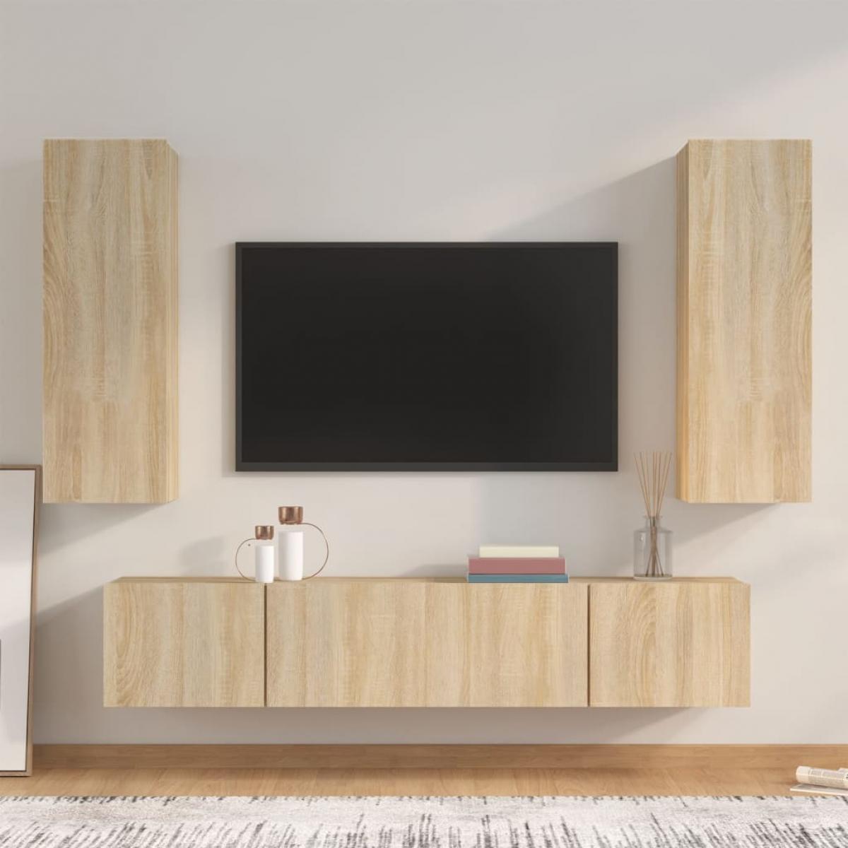 Set de muebles para TV 4 pzas madera contrachapada roble Sonoma
