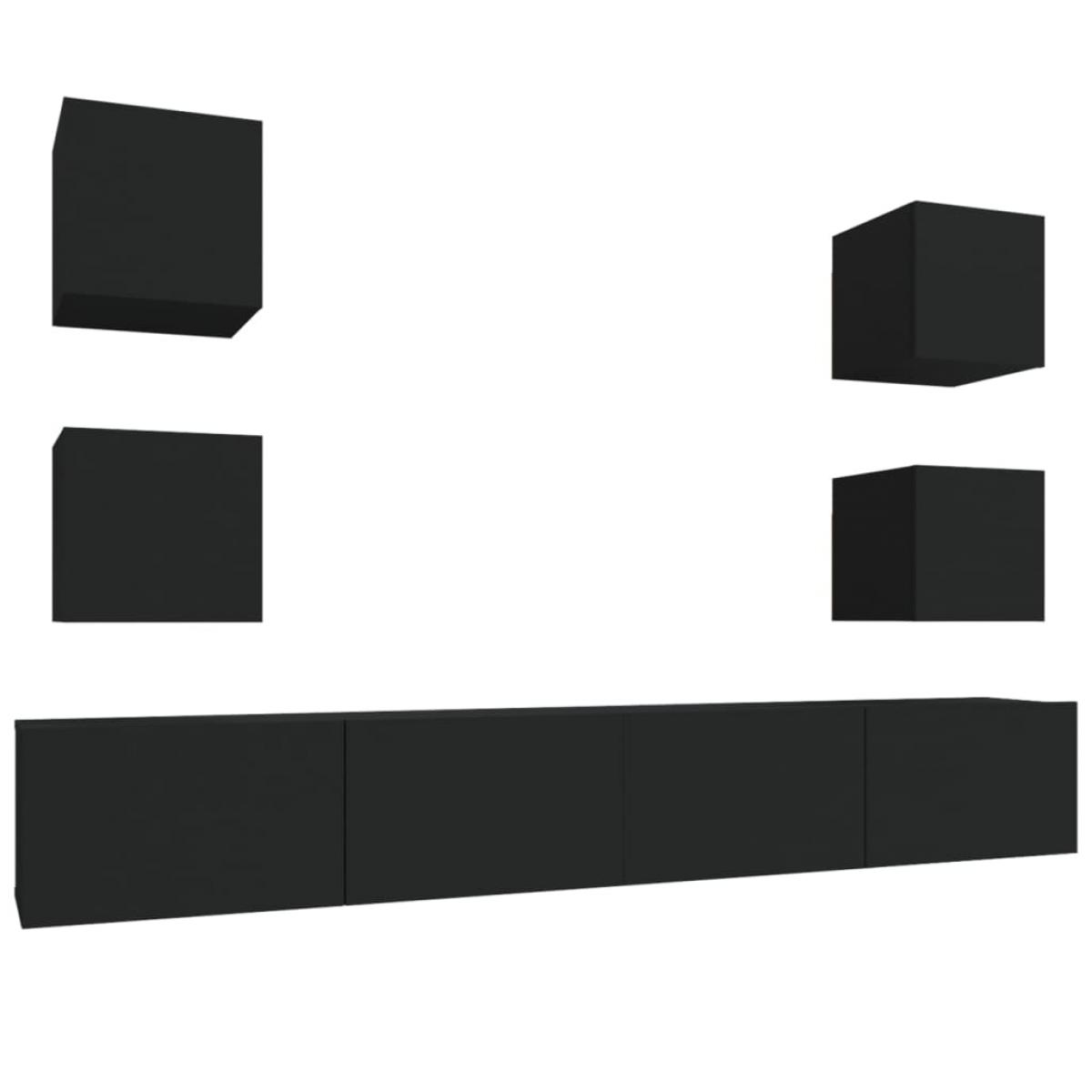 Set de muebles para TV 6 piezas madera contrachapada negro