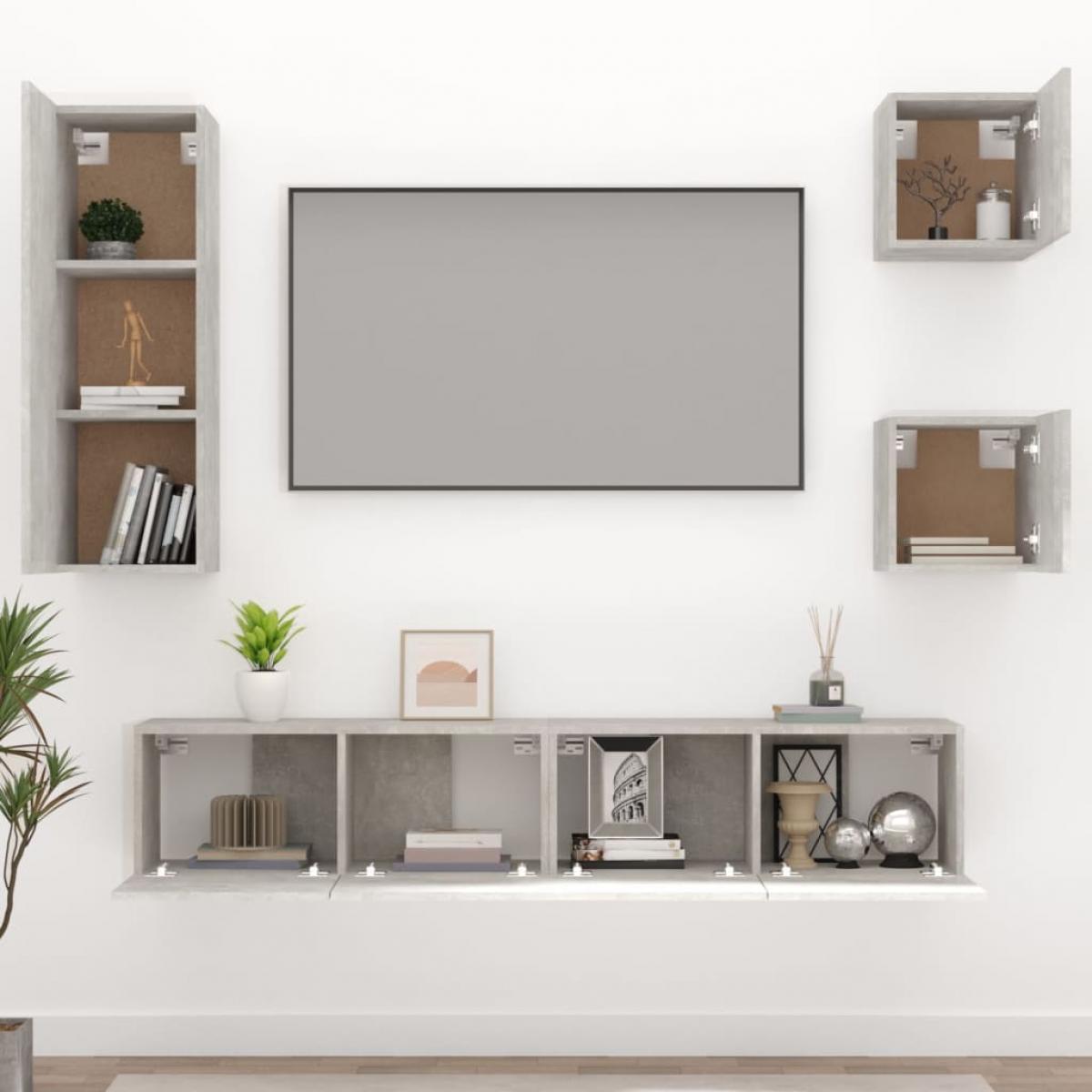 Set de muebles de TV 5 pzas madera contrachapada gris hormigón