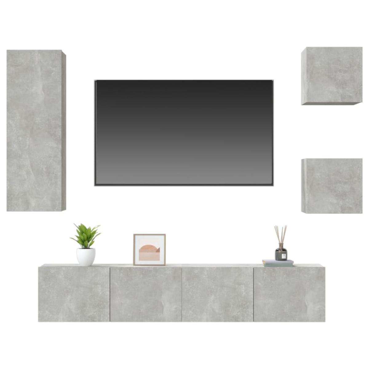 Set de muebles de TV 5 pzas madera contrachapada gris hormigón