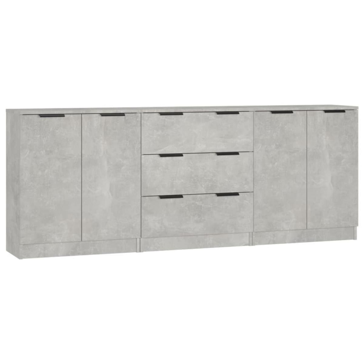 Aparador de 3 piezas madera contrachapada gris hormigón