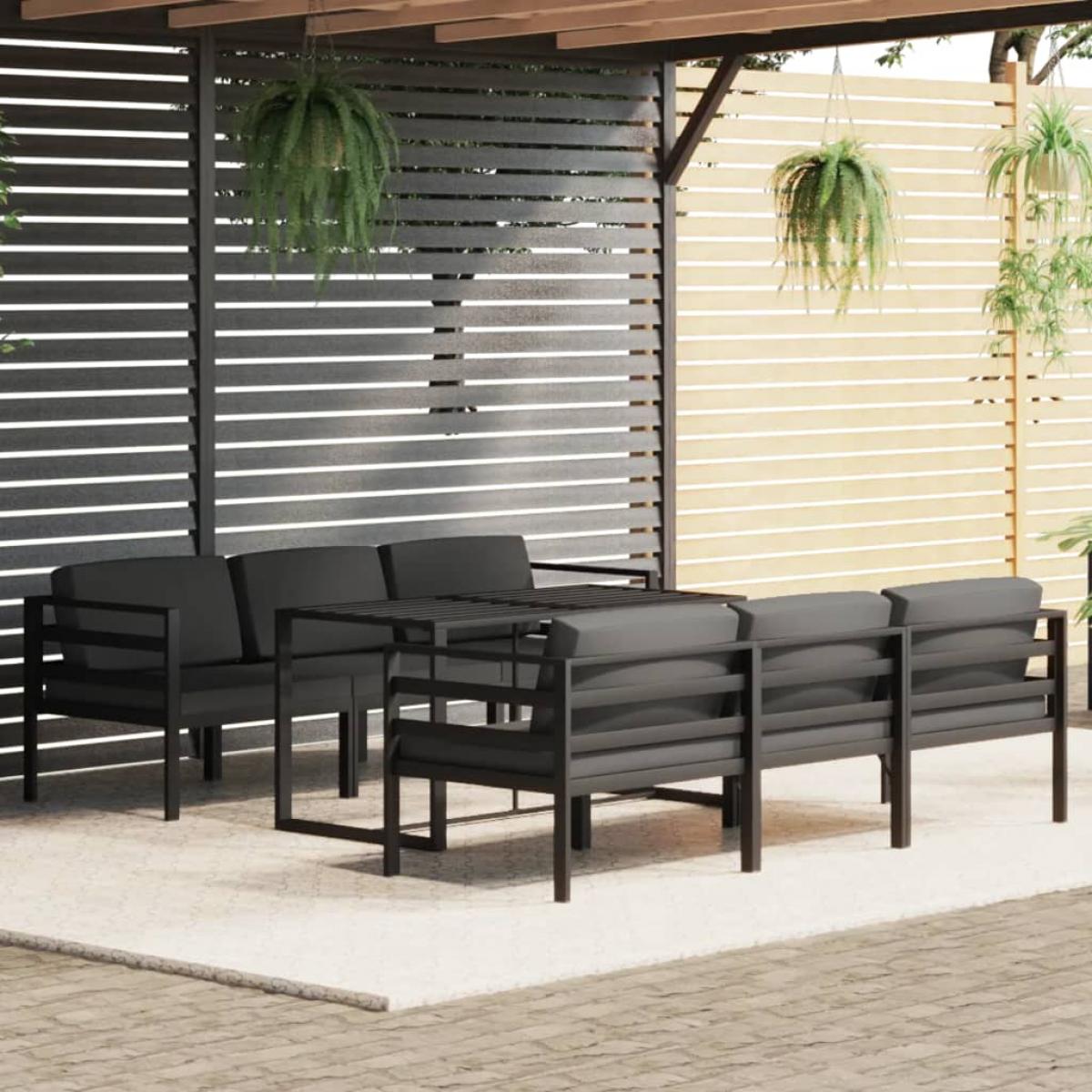 Set muebles de jardín 7 pzas y cojines aluminio gris antracita