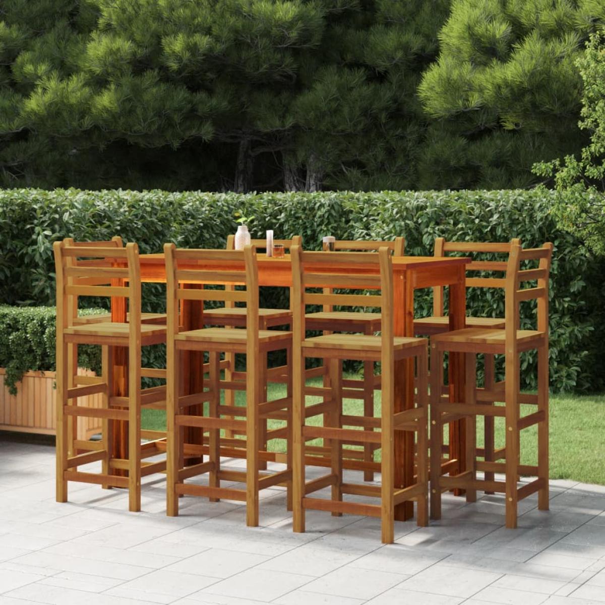 Juego muebles de bar para jardín 9 pzas madera maciza de acacia