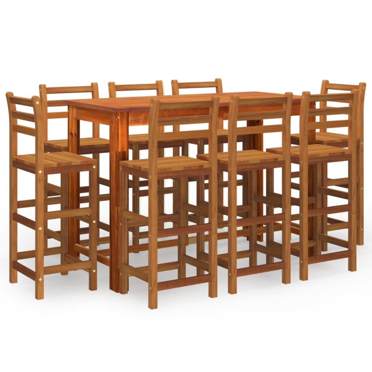 Juego muebles de bar para jardín 9 pzas madera maciza de acacia