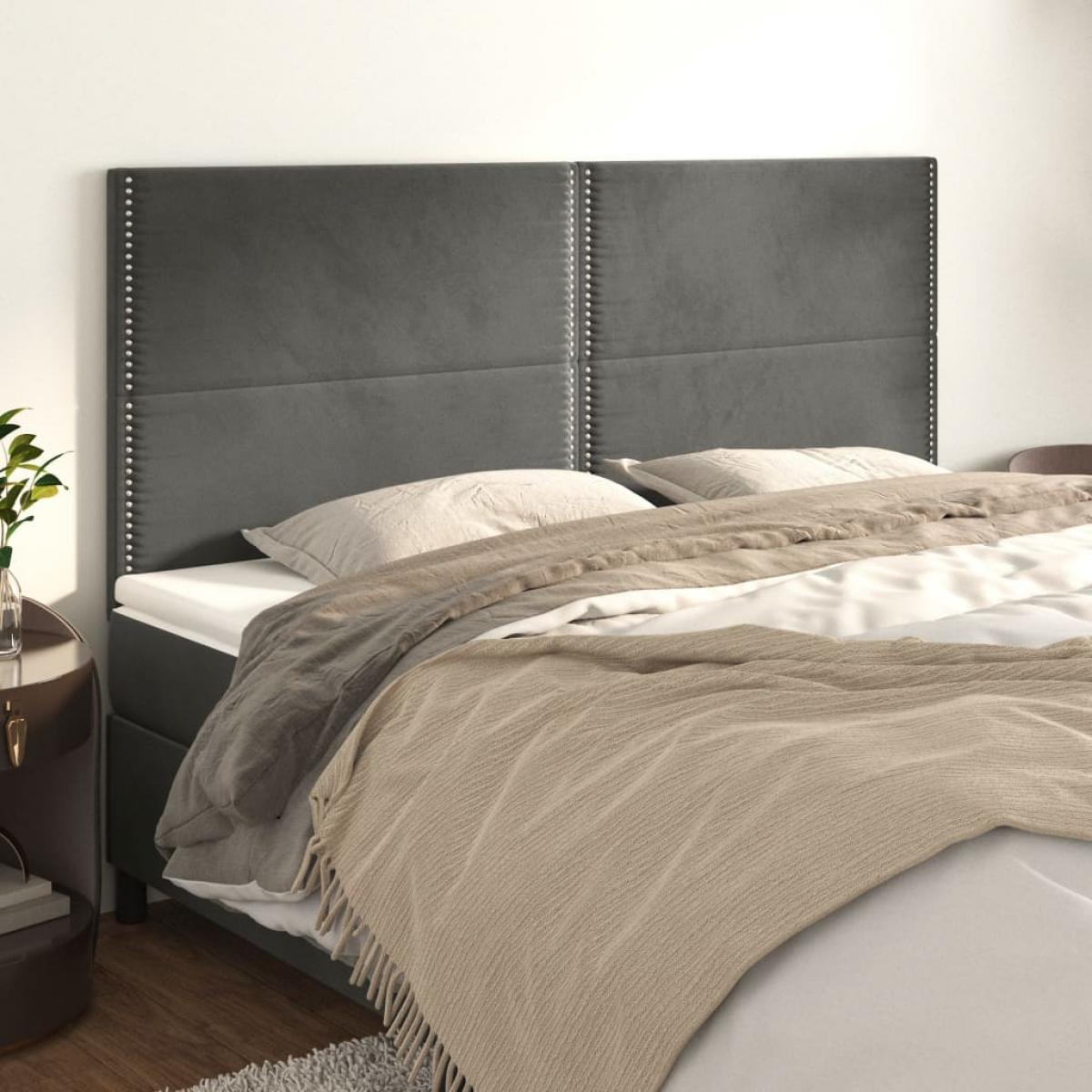 Cabeceros 4 unidades de terciopelo gris oscuro 80x5x78/88 cm