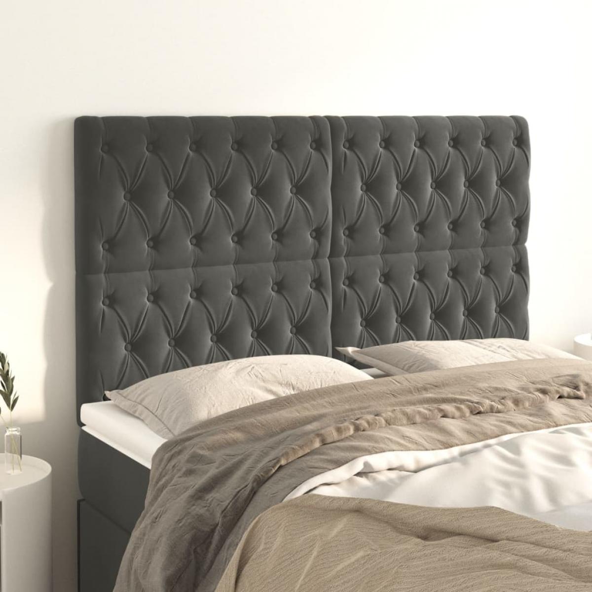 Cabeceros 4 unidades de terciopelo gris oscuro 80x7x78/88 cm