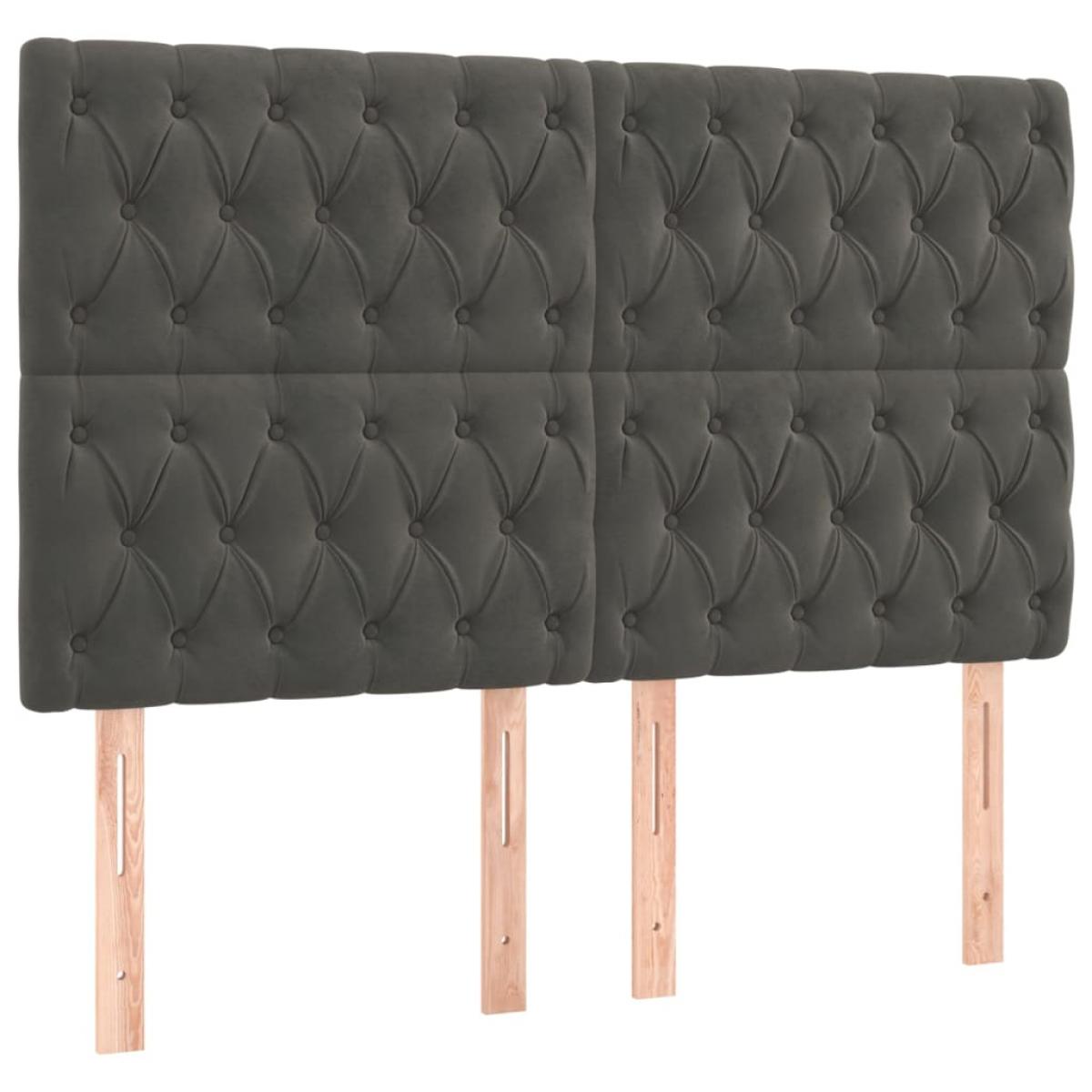 Cabeceros 4 unidades de terciopelo gris oscuro 80x7x78/88 cm