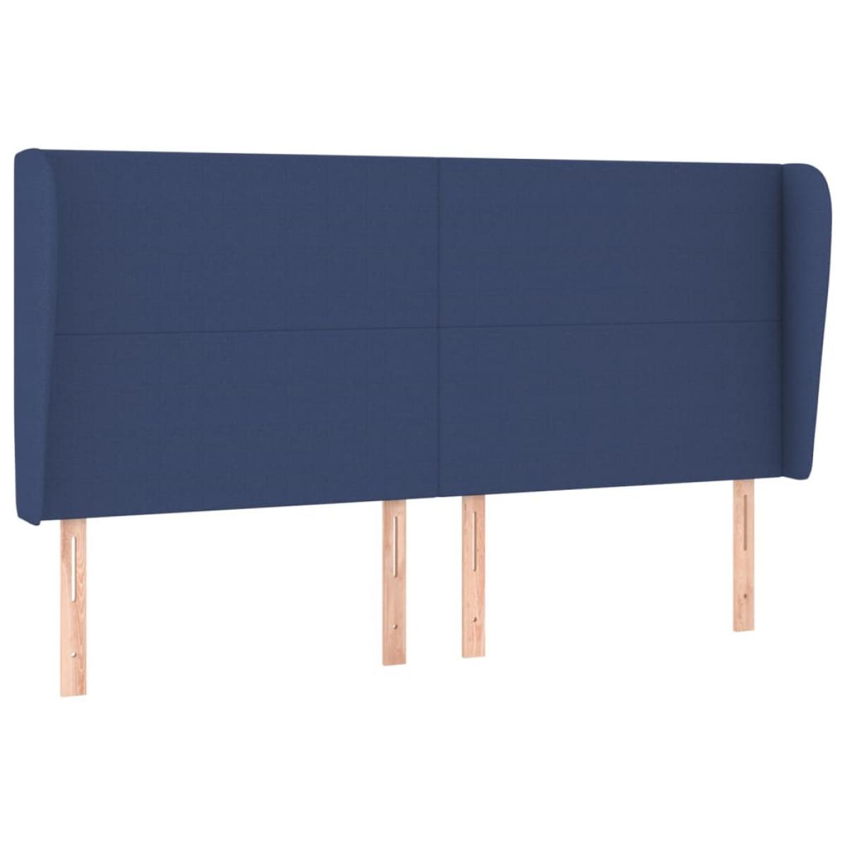 Cabecero con orejas de tela azul 203x23x118/128 cm