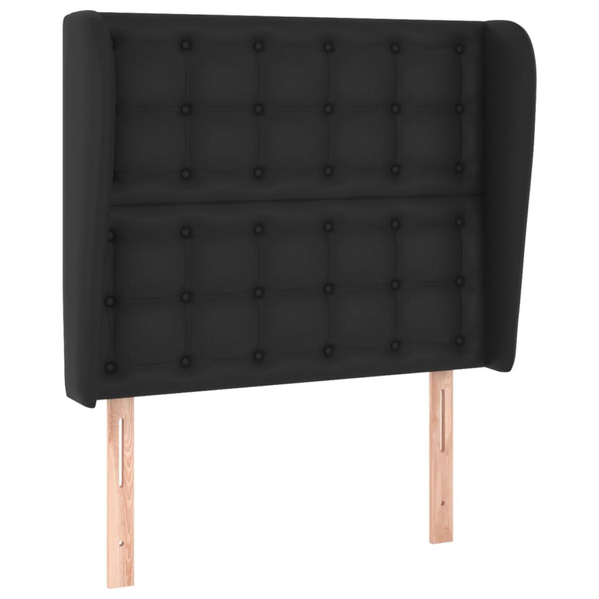 Cabecero con orejas de cuero sintético negro 93x23x118/128 cm
