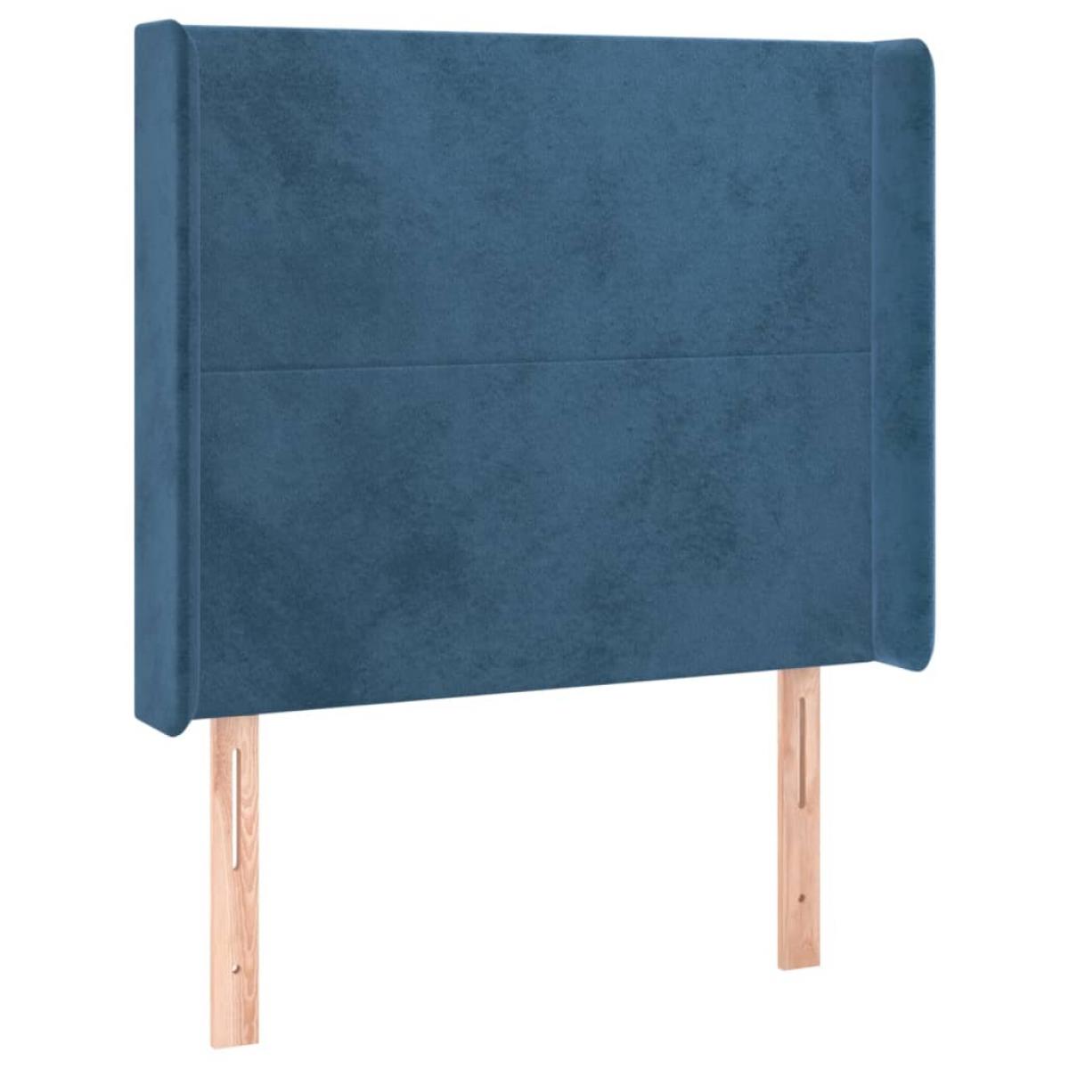 Cabecero con orejas de terciopelo azul oscuro 83x16x118/128 cm
