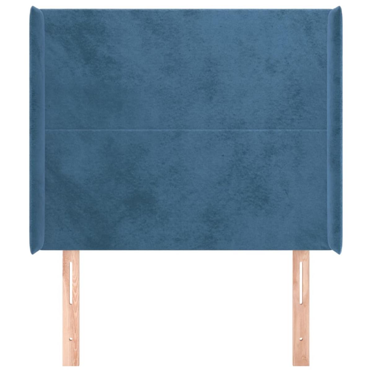 Cabecero con orejas de terciopelo azul oscuro 83x16x118/128 cm