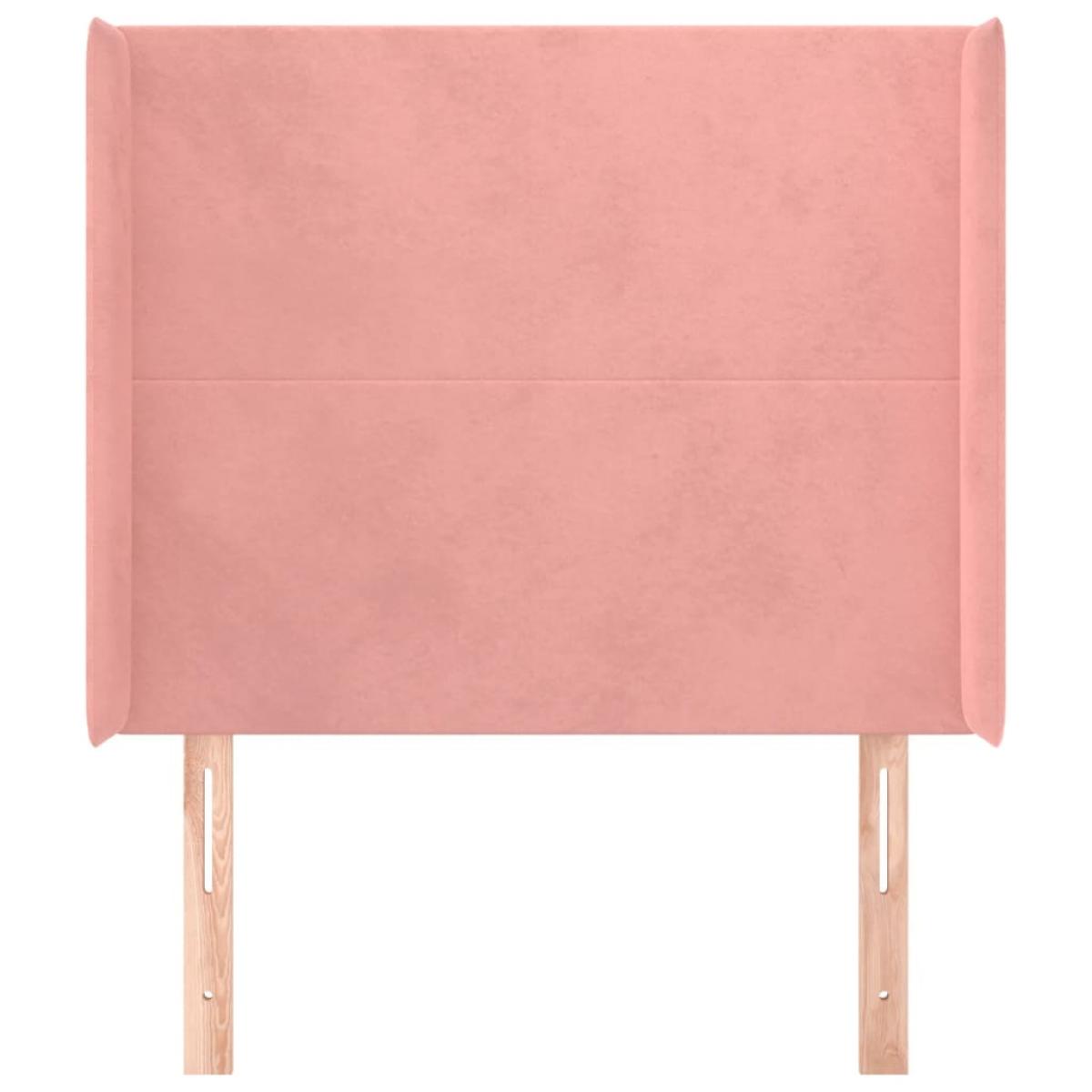 Cabecero con orejas de terciopelo rosa 93x16x118/128 cm