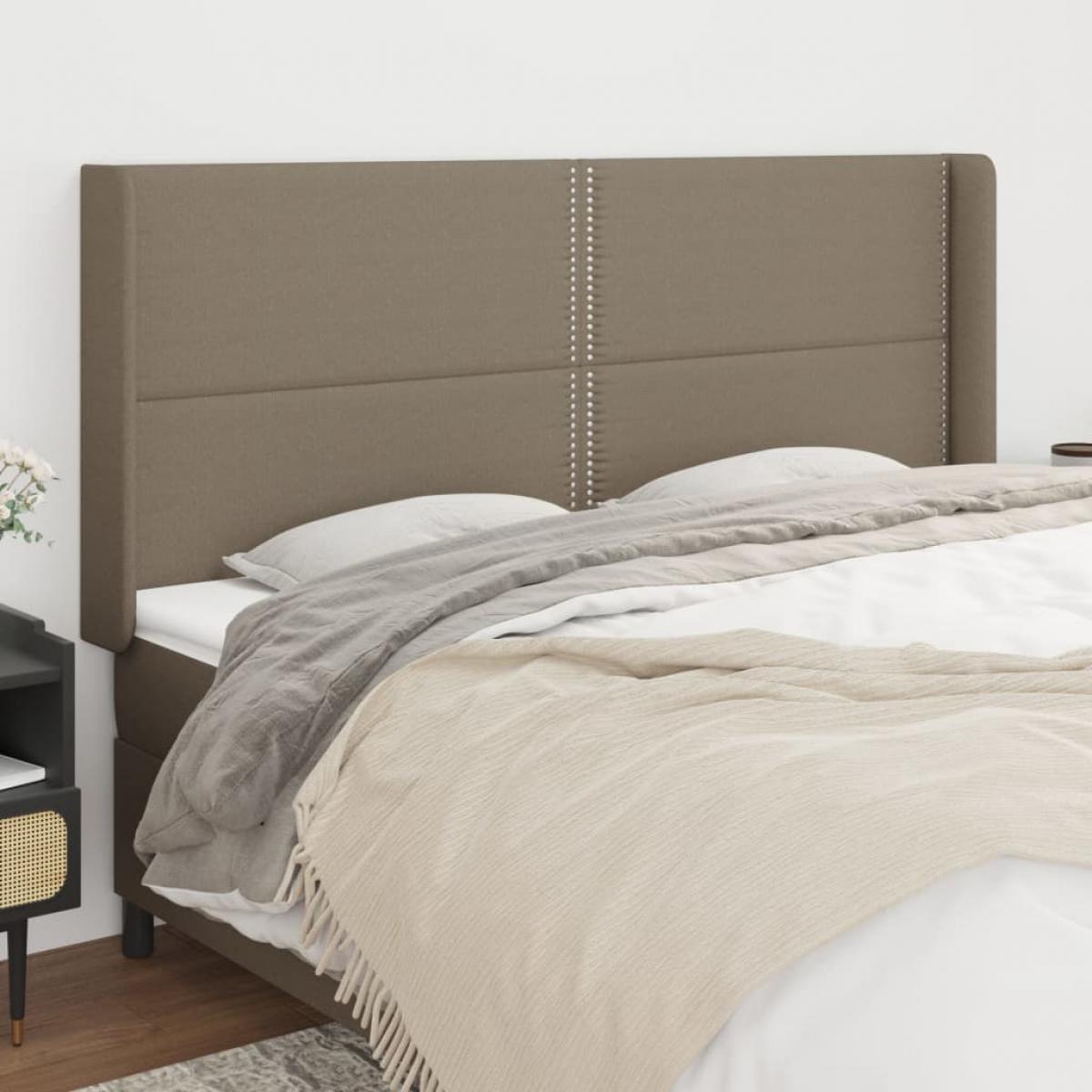 Cabecero con orejas de tela gris taupe 183x16x118/128 cm