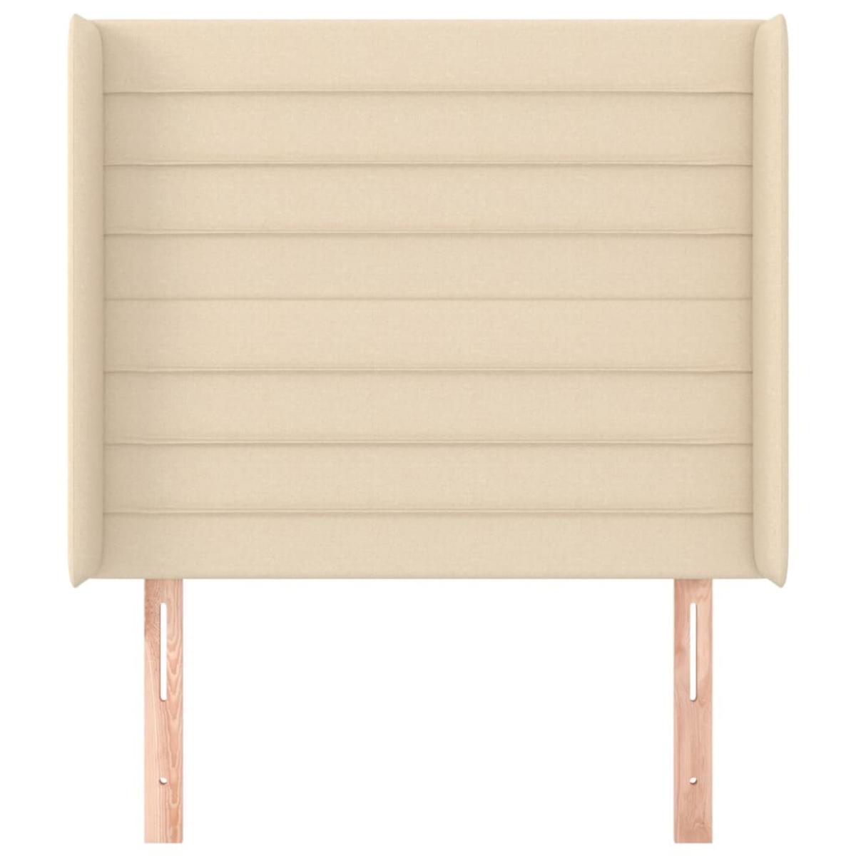 Cabecero con orejas de tela color crema 83x16x118/128 cm