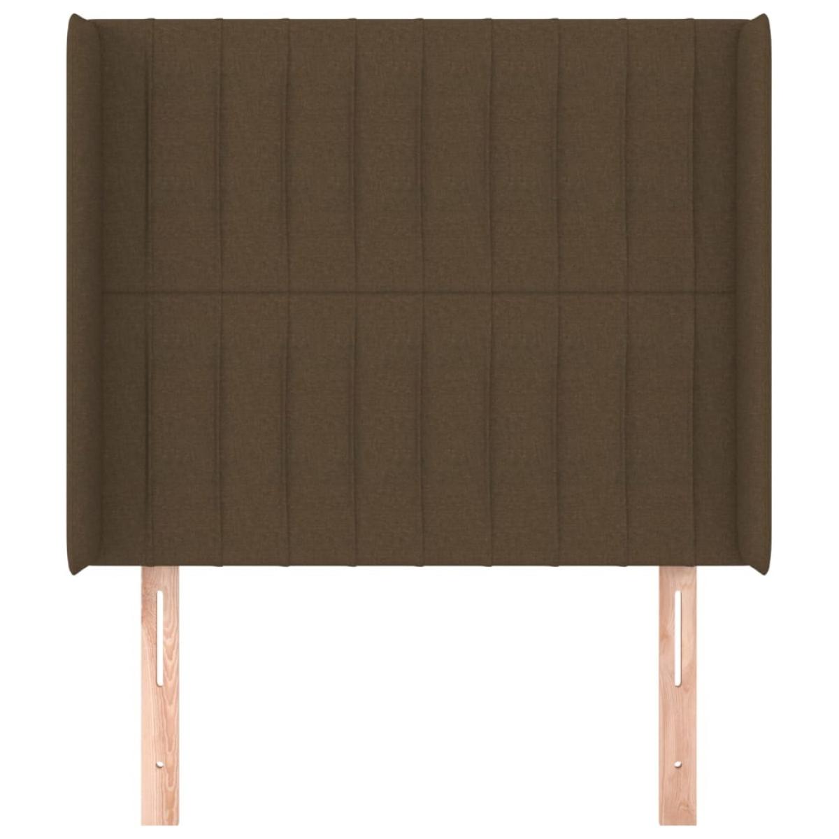 Cabecero con orejas de tela marrón oscuro 103x16x118/128 cm