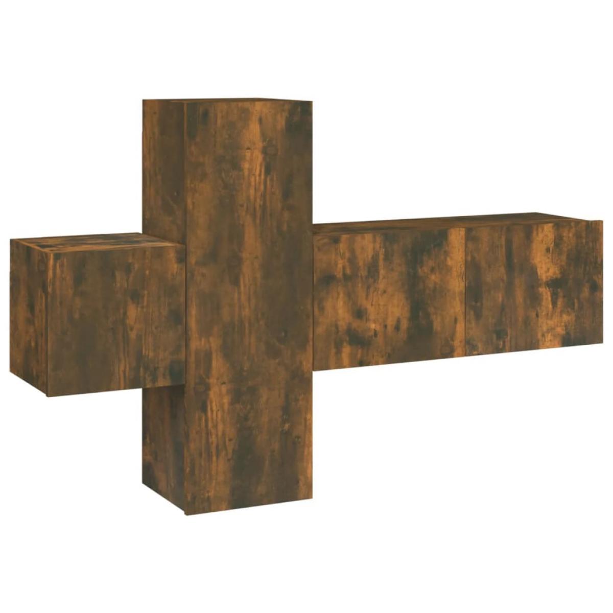 Set de muebles de TV 3 pzas madera contrachapada roble ahumado