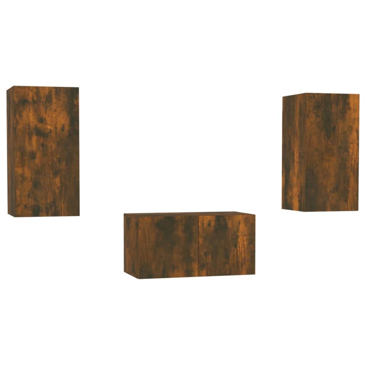 Set de muebles de TV 3 pzas madera contrachapada roble ahumado