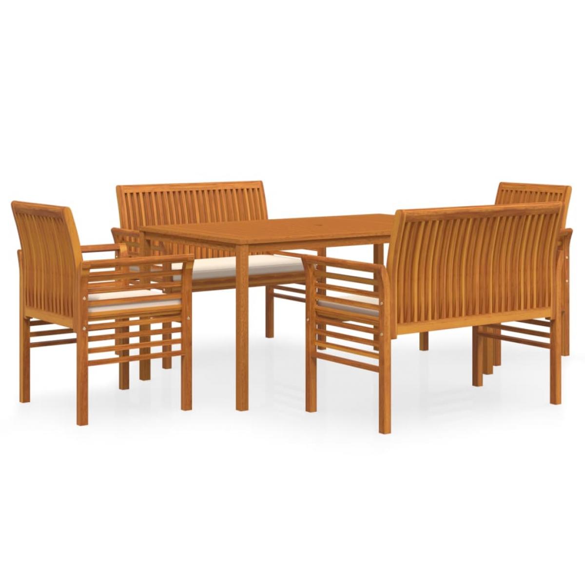 Set comedor de jardín 5 pzas y cojines madera maciza de acacia
