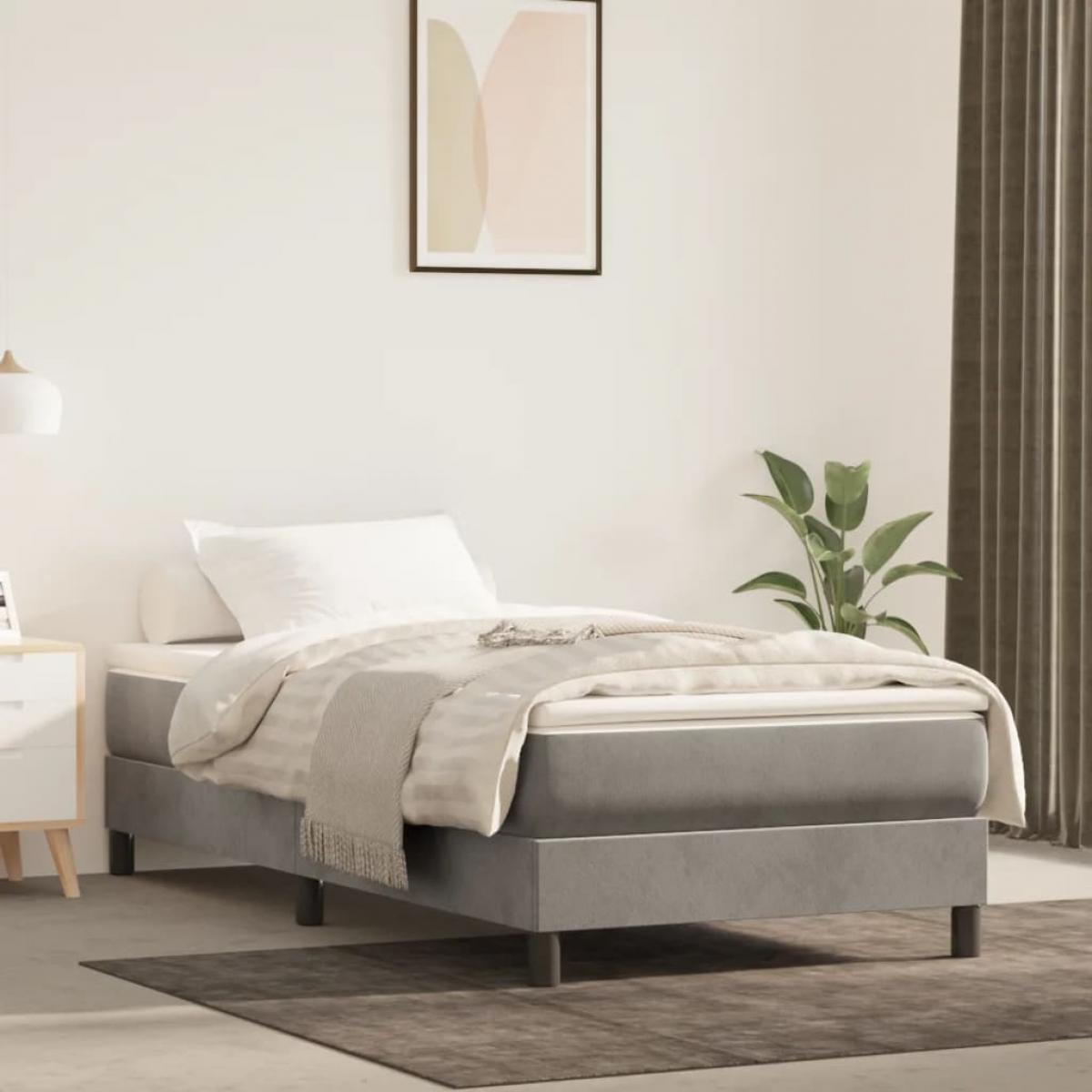 Estructura de cama sin colchón terciopelo gris claro 90x190 cm