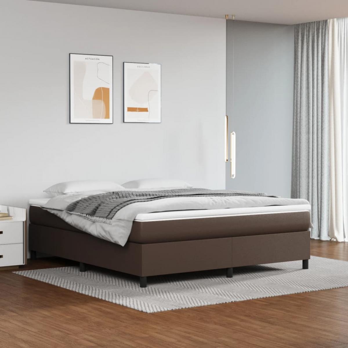 Estructura de cama sin colchón cuero sintético marrón 160x200cm