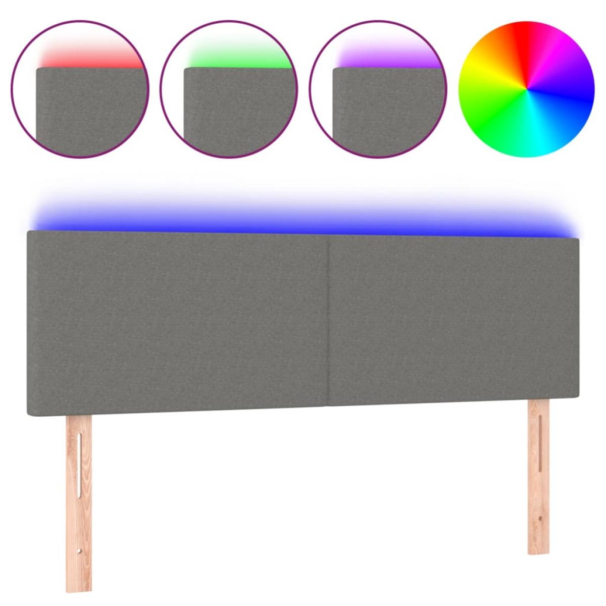 Cabecero con LED de tela gris oscuro 144x5x78/88 cm
