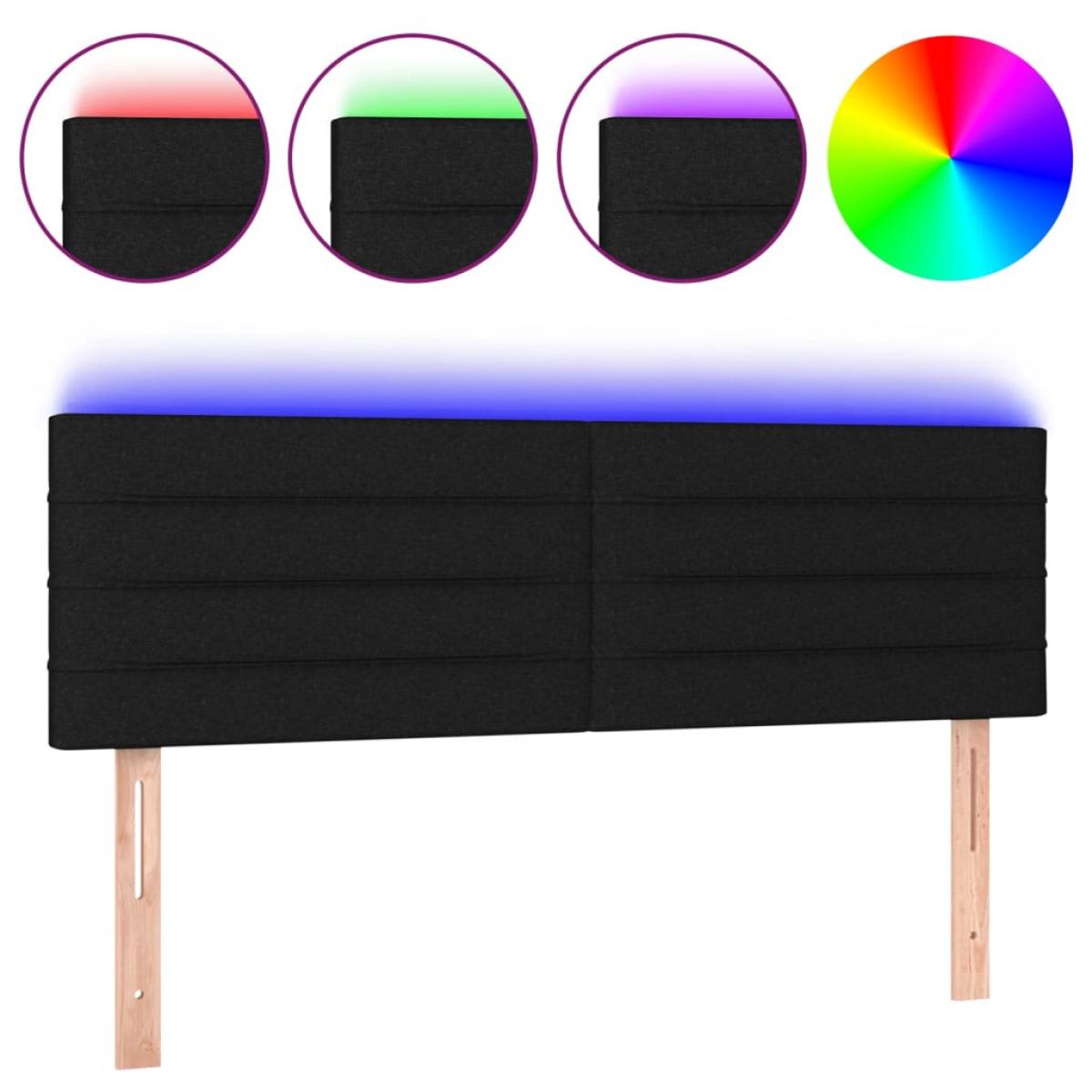 Cabecero con LED de tela negro 144x5x78/88 cm