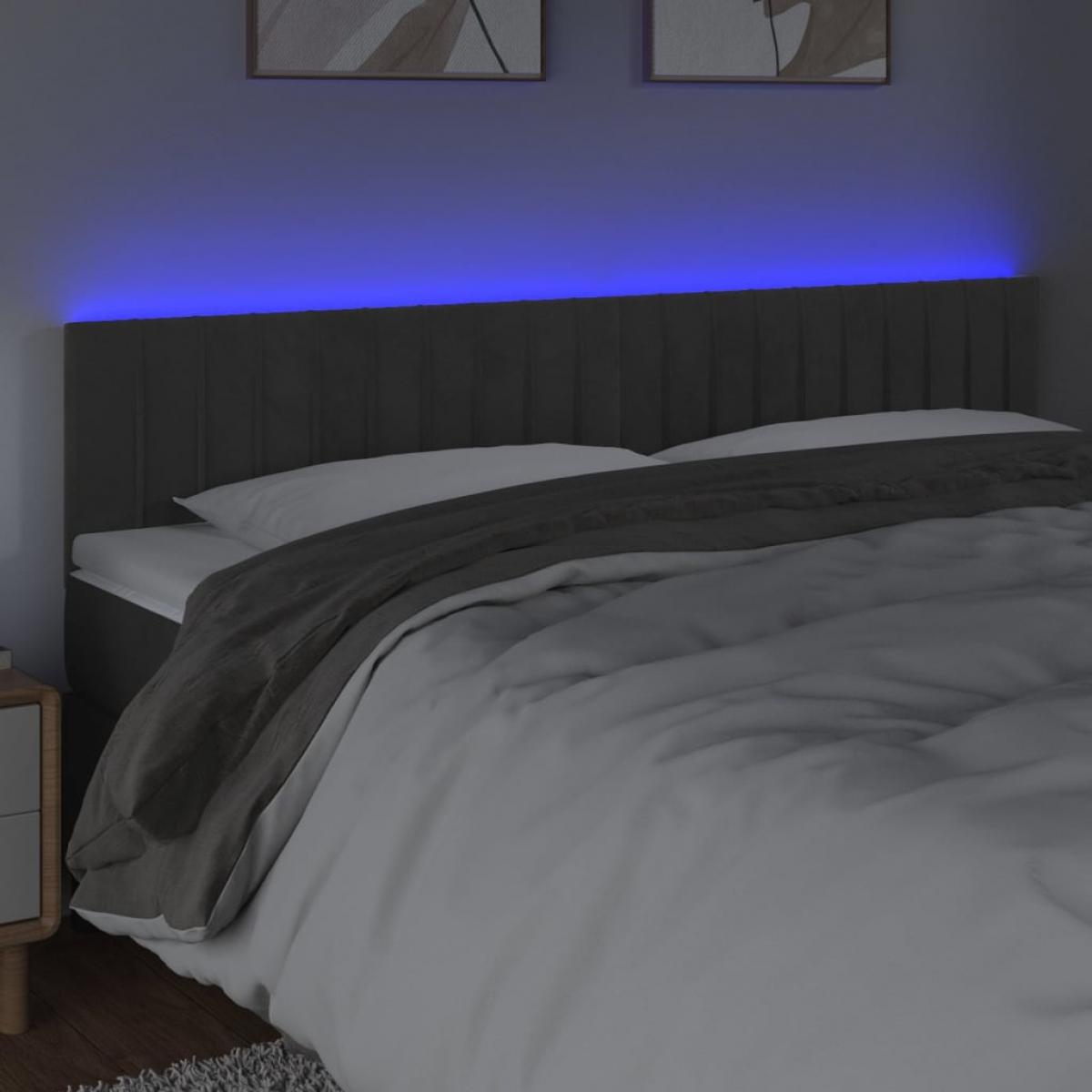 Cabecero con LED de terciopelo gris oscuro 180x5x78/88 cm
