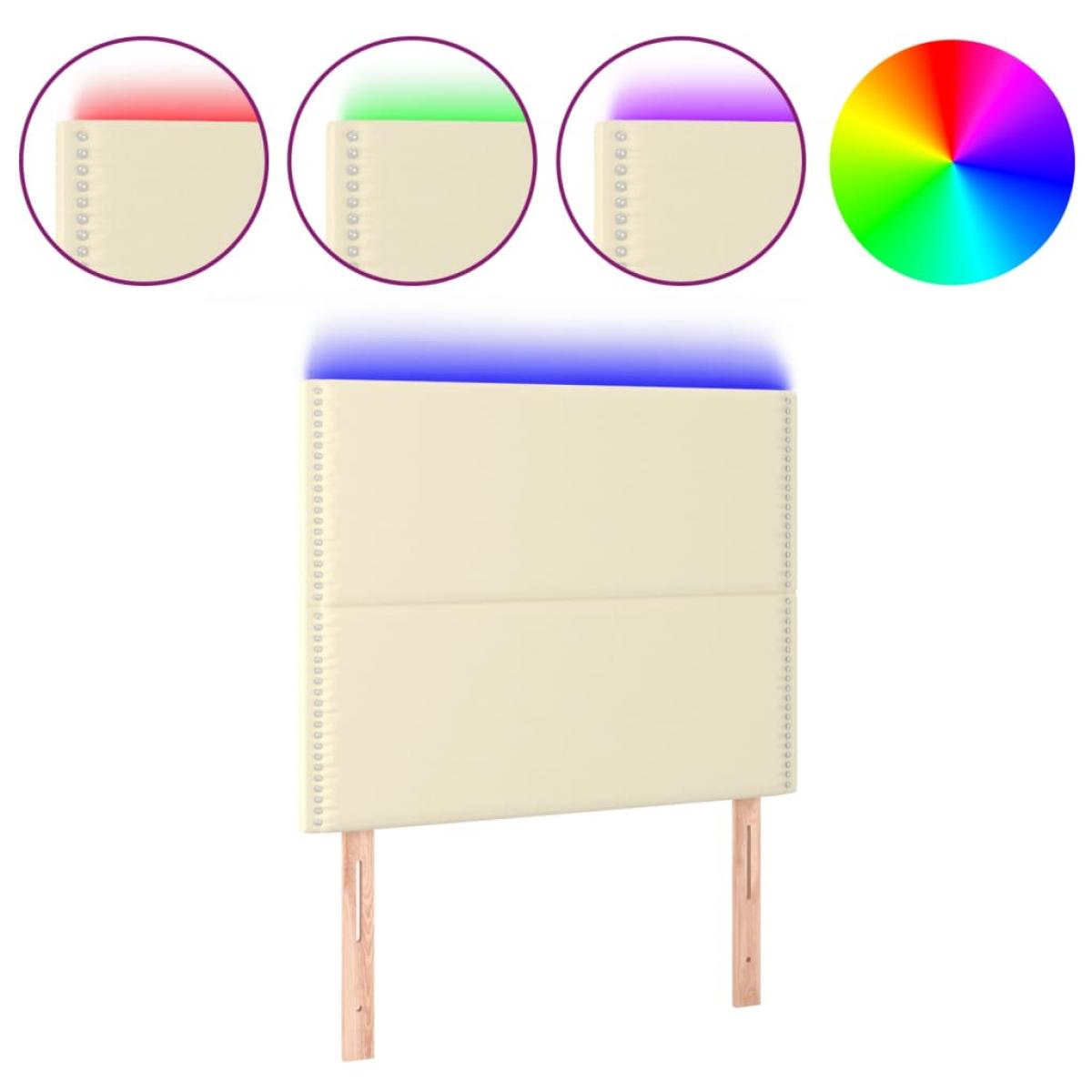 Cabecero con luces LED cuero sintético crema 80x5x118/128 cm
