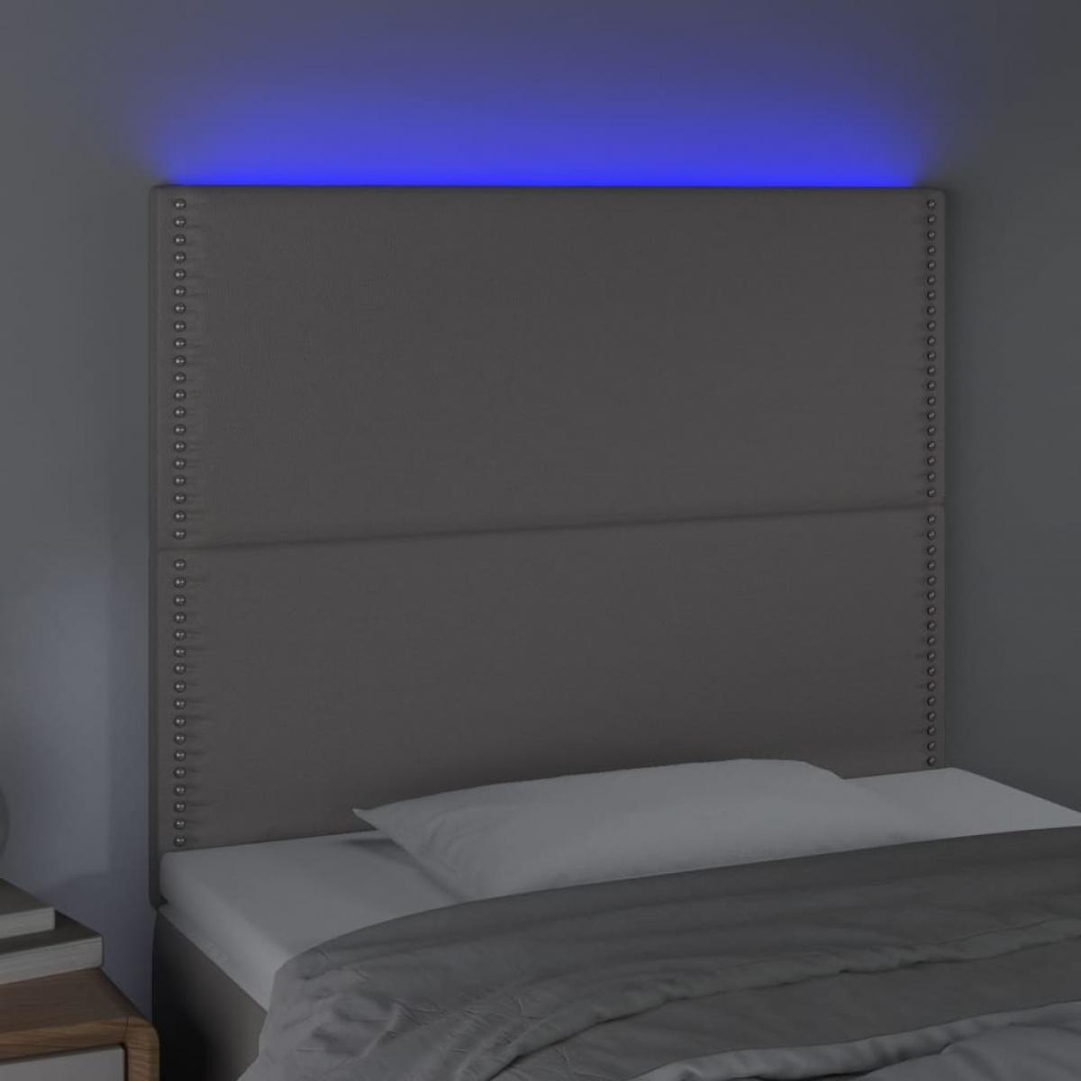 Cabecero con luces LED cuero sintético gris 100x5x118/128 cm