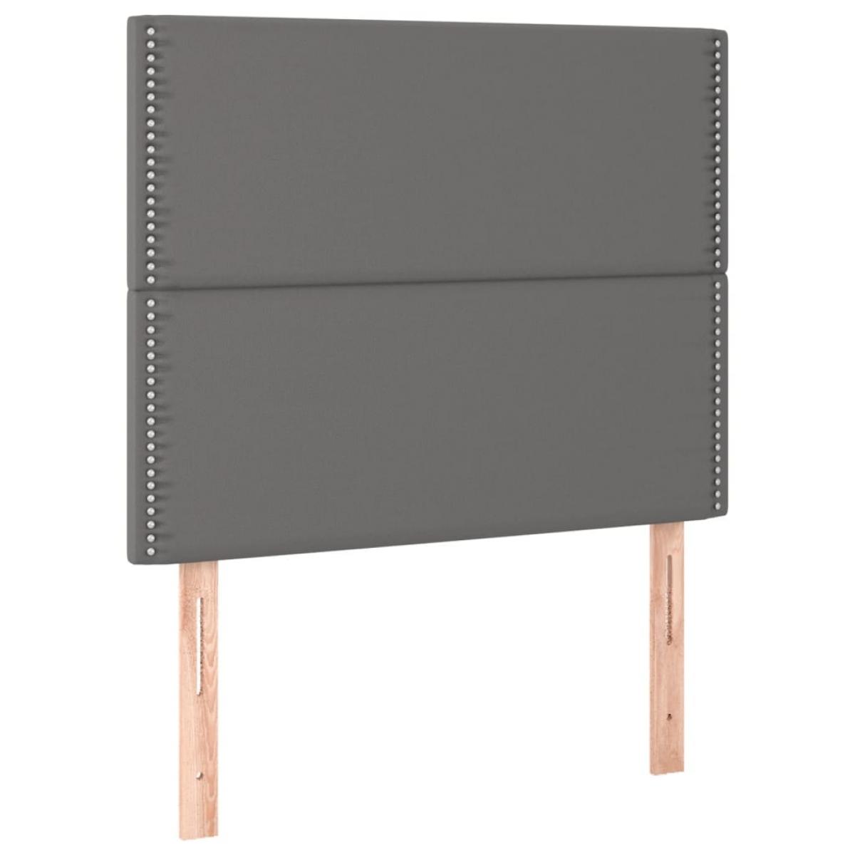 Cabecero con luces LED cuero sintético gris 100x5x118/128 cm