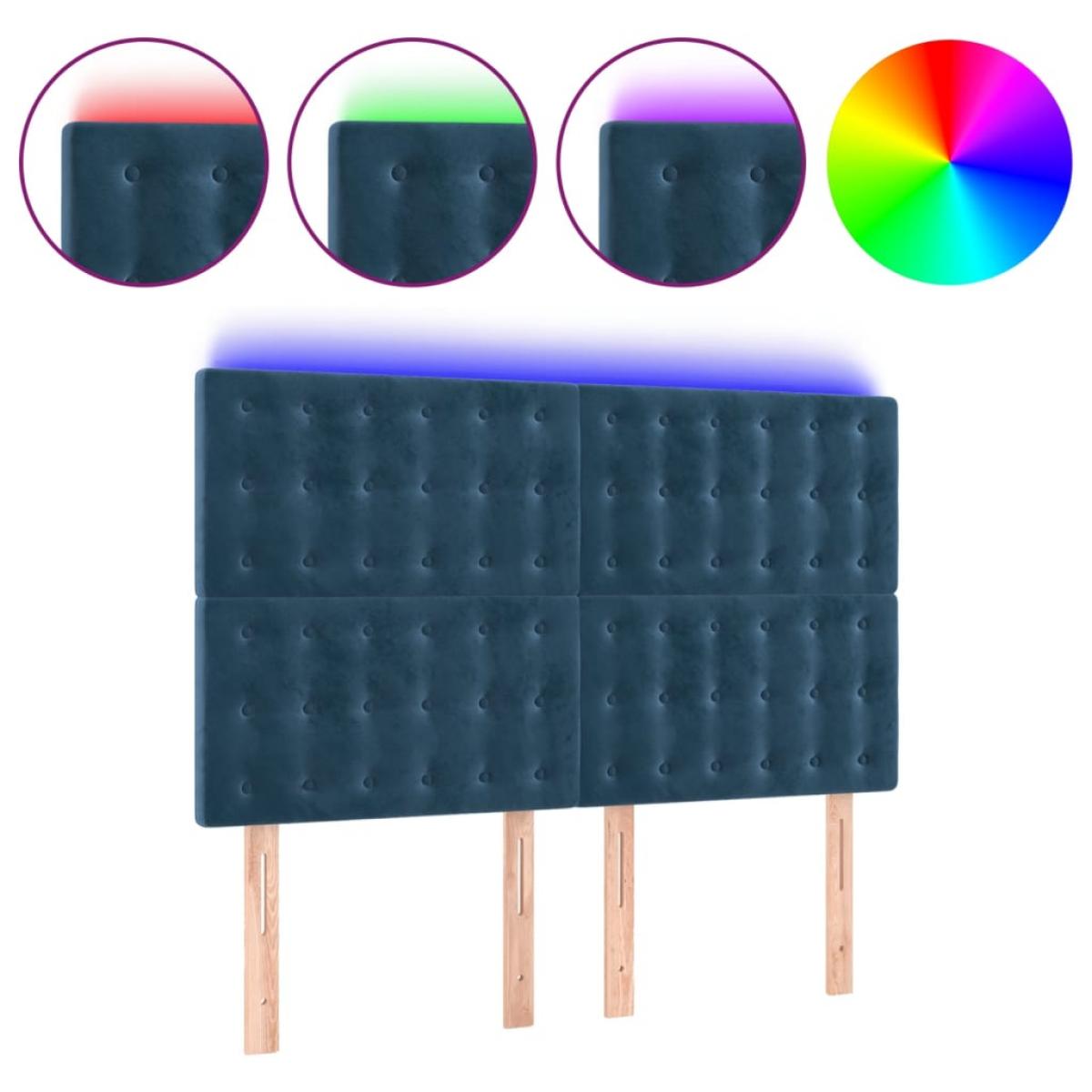 Cabecero con luces LED terciopelo azul oscuro 144x5x118/128 cm
