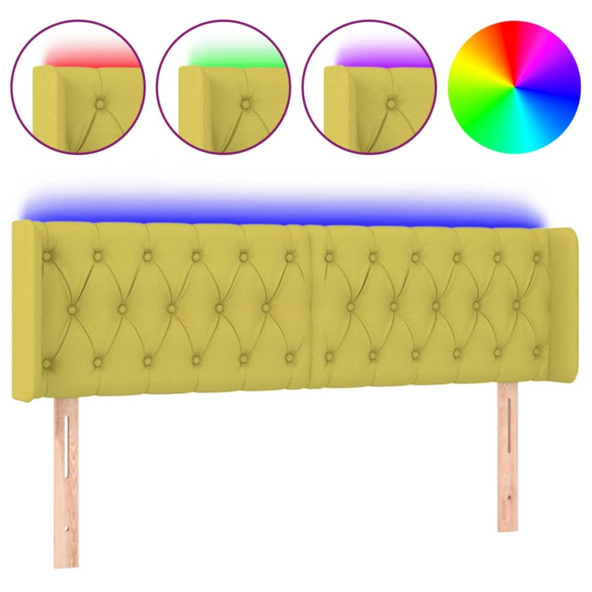 Cabecero con LED de tela verde 147x16x78/88 cm